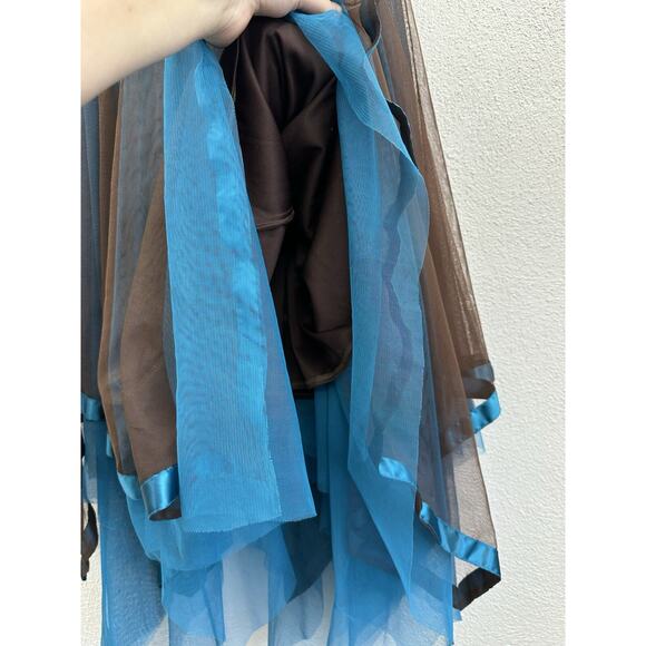 Water Signs Juniors Dress Size 9/10 Brown Blue Strapless Layered Homecoming VTG - Picture 3 of 13